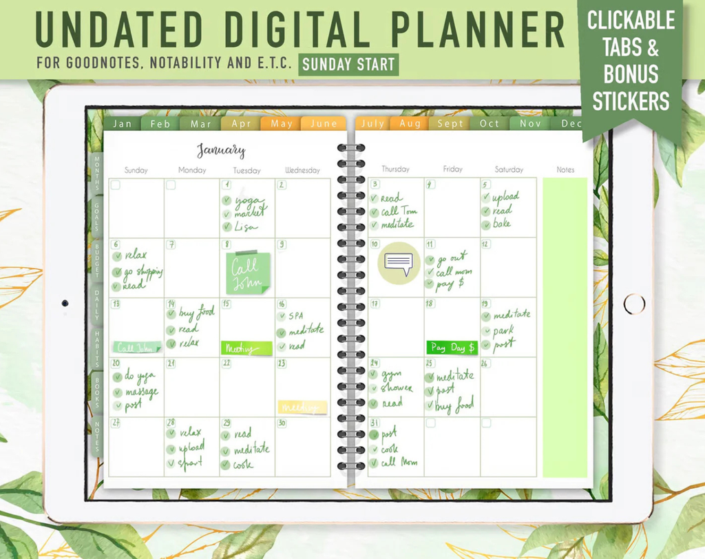 Digital Planner Goodnotes - Green  2026