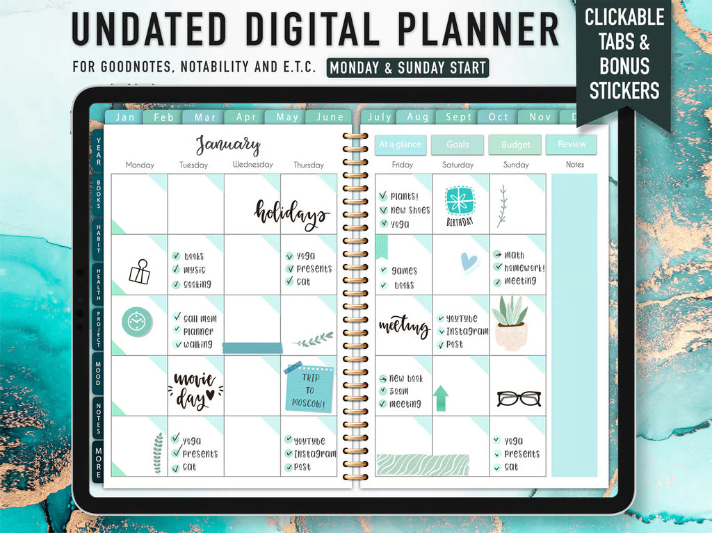 Undated Digital Planner Template 2026