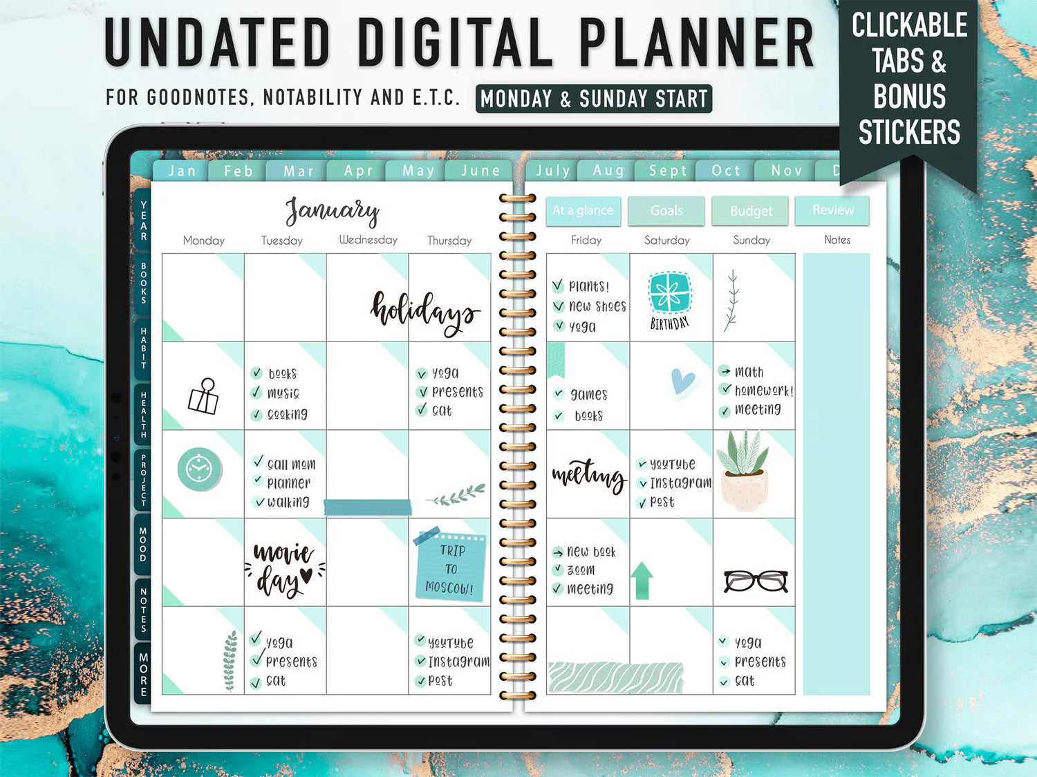 Undated Digital Planner Template 2026